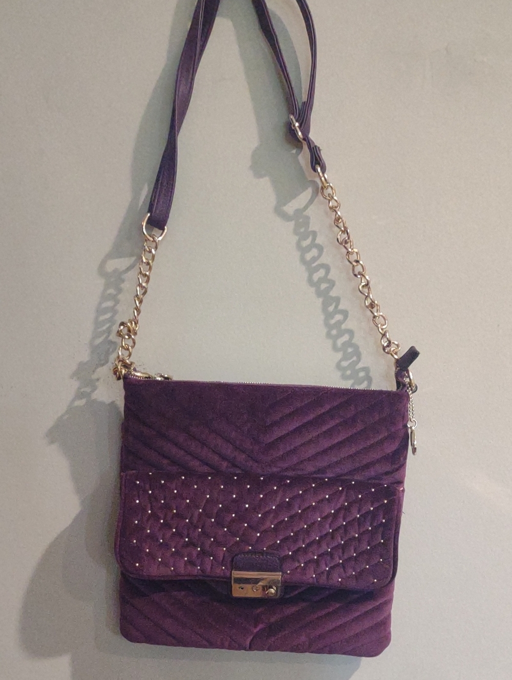 Big Buddha Purple Quilted Velvet Crossbody Bag